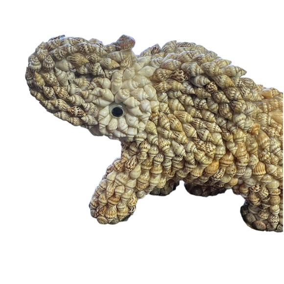 Sea Shell Encrusted Elephant Figurine Hand Made Beachy Forest Animals Good Luck. - Picture 4 of 8
